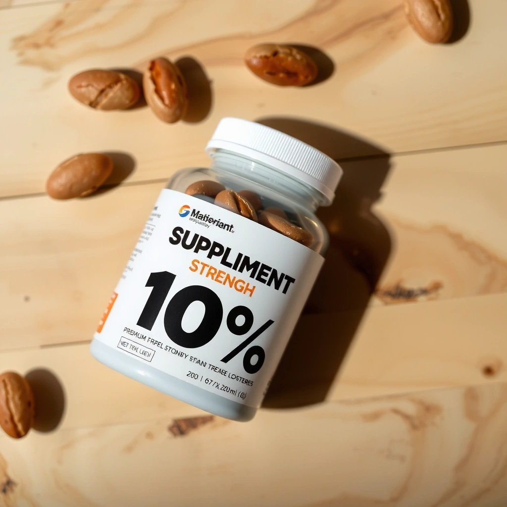 Premium men's vitality supplement bottle with sleek modern design on natural wood surface